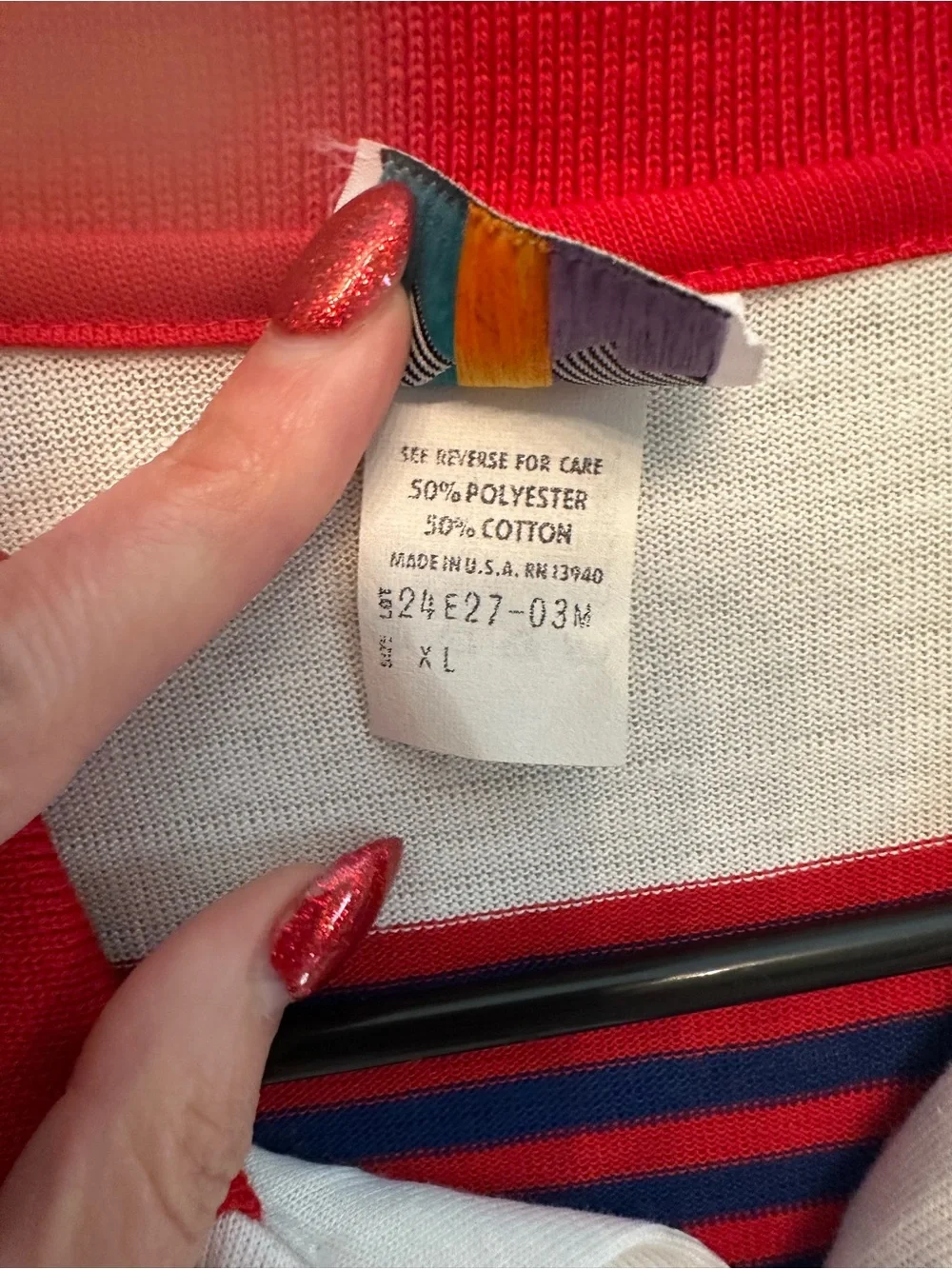 Vintage 80s/90s New Connections Red, Blue & Yellow Striped Polo Size XL